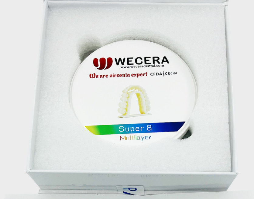 8 Layers zirconia dental ceramics in colors A1 D4 optimized for implant restorations and dental prosthetics offering natural appearance