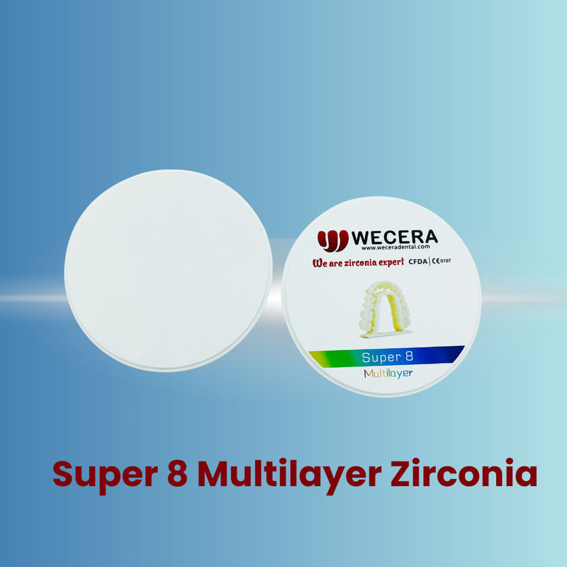 1200 Mpa Strength Multilayer Zirconia Disc Composed of 8 Layers and Thickness Sizes from 10mm to 25mm Designed for Dental
